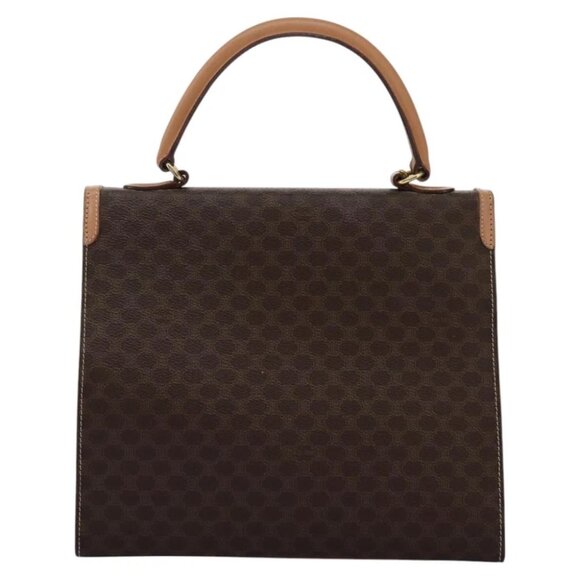 CELINE Macadam Canvas Hand Bag PVC Leather 2way Brown Gold Auth 104480V - Picture 3 of 15